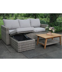 L.L.BeanWicker Storage Sofa and Teak Coffee Table Set