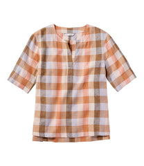 L.L.BeanWomen's Signature Linen-Blend Splitneck Shirt, Short-Sleeve