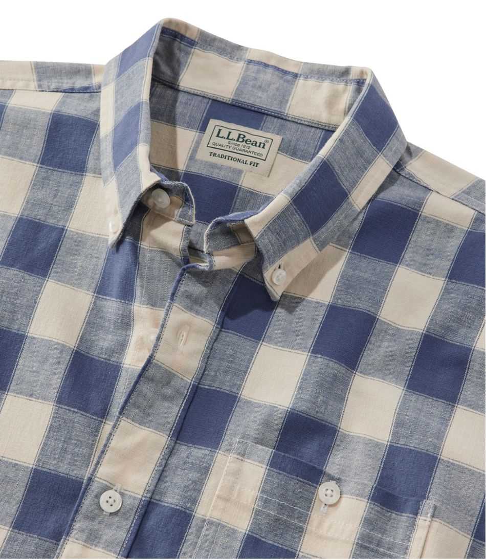 L.L.BeanMen's Comfort Stretch® Chambray Shirt, Slightly Fitted Untucked Fit, Short-Sleeve, Plaid