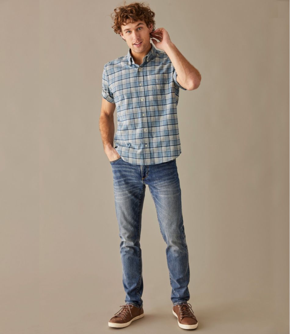 L.L.BeanMen's Comfort Stretch® Oxford, Slightly Fitted Untucked Fit, Short-Sleeve, Plaid