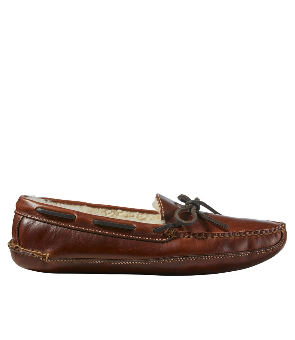 L.L.BeanMen's Leather Double-Sole Slippers, Shearling-Lined