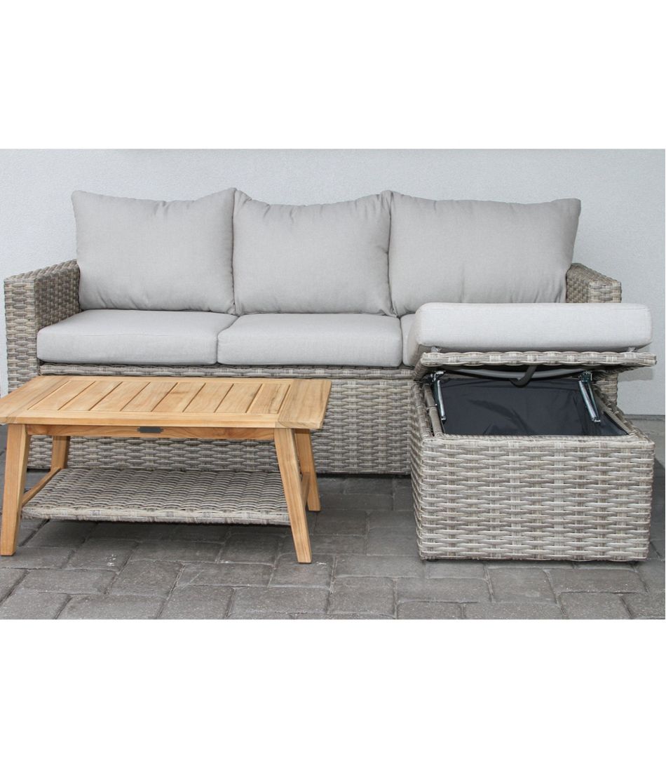 L.L.BeanWicker Storage Sofa and Teak Coffee Table Set