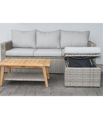 L.L.BeanWicker Storage Sofa and Teak Coffee Table Set